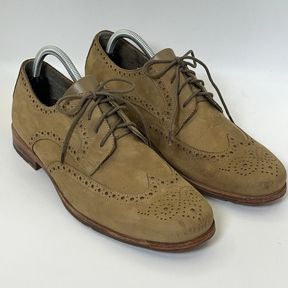 Rockport Brown Suede‎ Leather Tan Wingtip Oxford Dress Shoes Men's 9 Worn Once